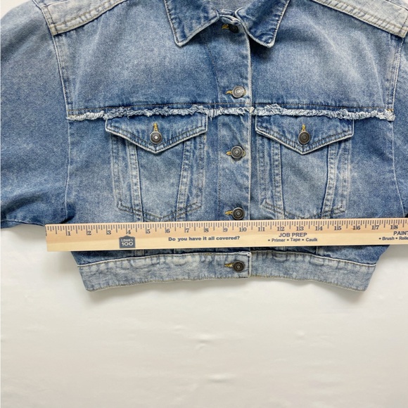 FREE PEOPLE Bedford Denim Crop Jacket Size XS Jean Cropped Boxy Dolman Batwing - Picture 7 of 14